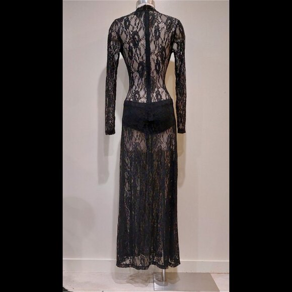 Vintage Black Lace Maxi Dress - Picture 4 of 7